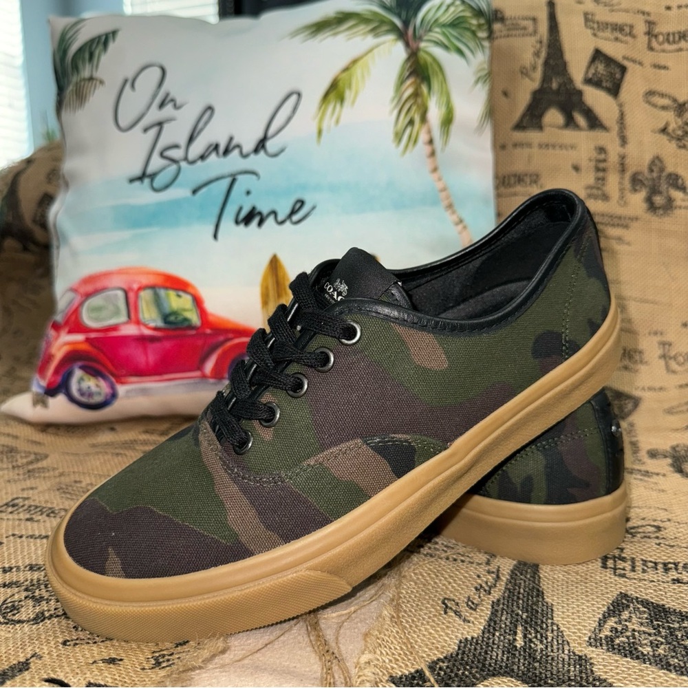 COACH NWOB! Men'S Green Canvas Camo Print Tennis Sneaker Size 7.5 - Picture 1 of 11